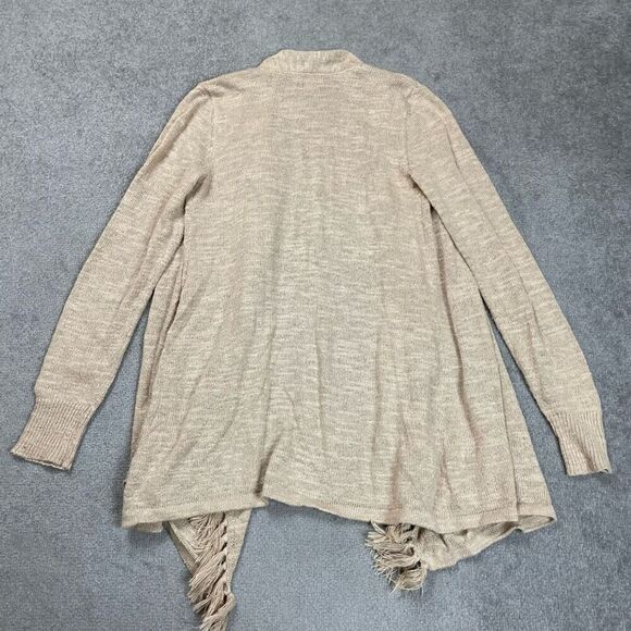 Lilly Pulitzer Womens Medium Lucita Open Front Cardigan Sweater Tan Fringe Trim - Picture 2 of 4